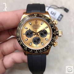 U1 Factory Rolex Daytona Gold Black Dial Ceramic Bezel Automatic Movement Rubber Strap ST9 Steel Bracelet Mens Watches AU228959775