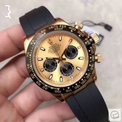 U1 Factory Rolex Daytona Gold Black Dial Ceramic Bezel Automatic Movement Rubber Strap ST9 Steel Bracelet Mens Watches AU228959775