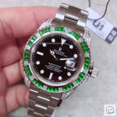 U1 Factory ROLEX SUBMARINER 116610 Diamond Bezel Rainbow Green Bezel Black Dial Limited AU3372856540