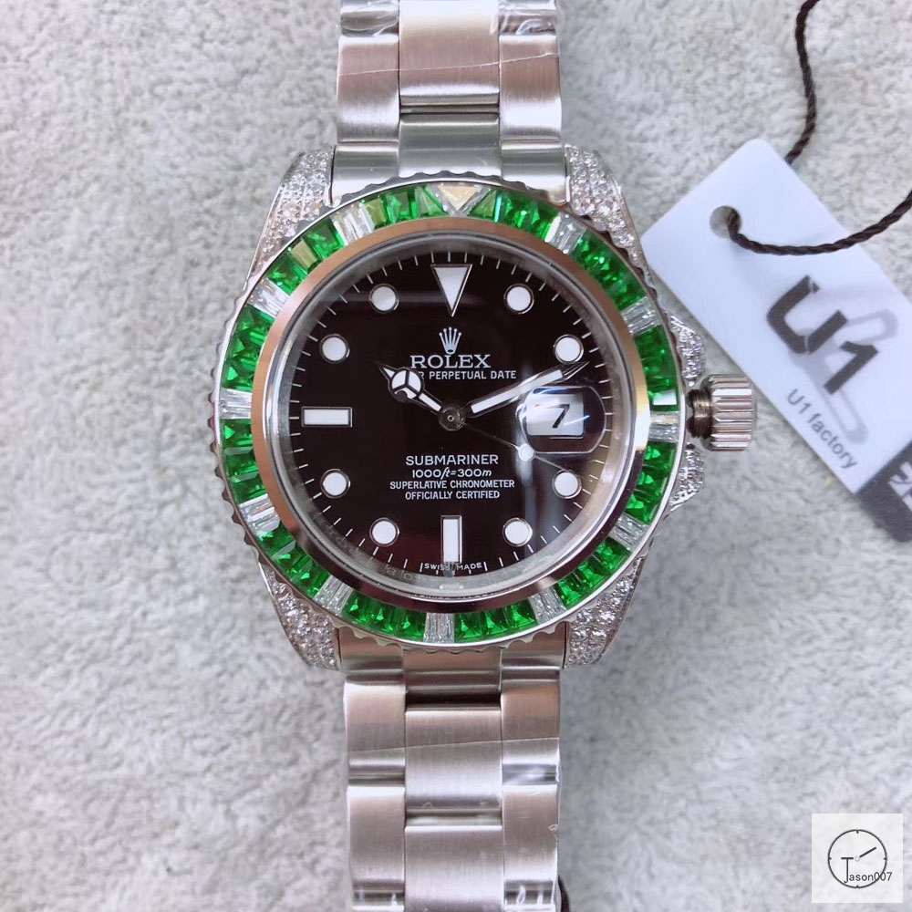 U1 Factory ROLEX SUBMARINER 116610 Diamond Bezel Rainbow Green Bezel Black Dial Limited AU3372856540