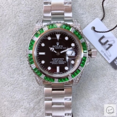 U1 Factory ROLEX SUBMARINER 116610 Diamond Bezel Rainbow Green Bezel Black Dial Limited AU3372856540