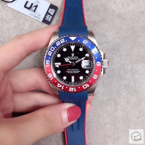 U1 Factory Rolex GMT Master II Blue Red Bezel Black Dial Oyster Bracelet Steel Men's Watch 126710blnr Rubber Strap AU33187856505