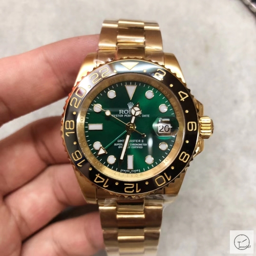U1 Factory Rolex GMT Master II Gold Black Ceramic Bezel Green Dial Case Bracelet Steel Men's Watch 116178 Oyster Strap AU33287856500
