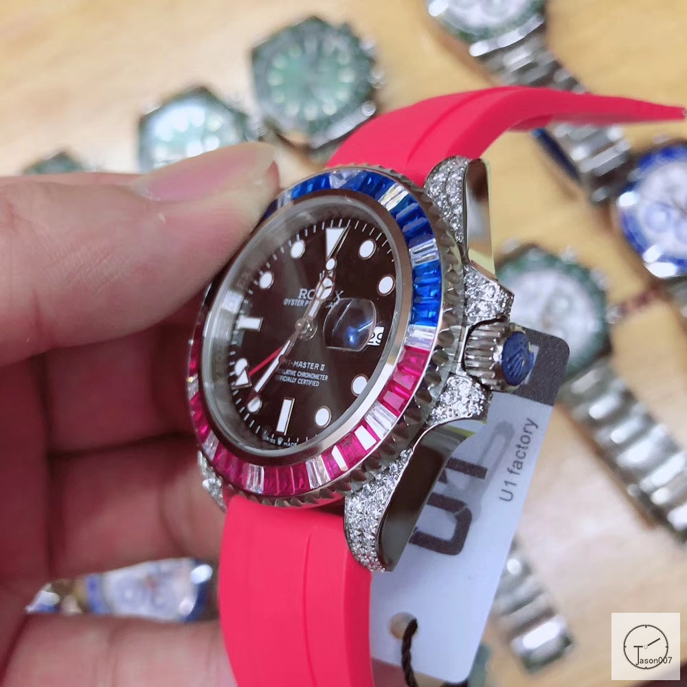 U1 Factory Rolex GMT Master II Blue Red Pepsi Diamond Rainbow Bezel Black Dial Oyster Bracelet Steel Men's Watch 126710blnr Oyster Strap AU33217856545