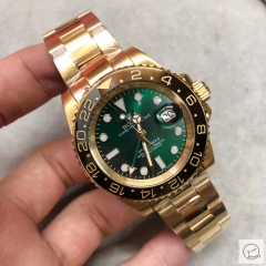 U1 Factory Rolex GMT Master II Gold Black Ceramic Bezel Green Dial Case Bracelet Steel Men's Watch 116178 Oyster Strap AU33287856500