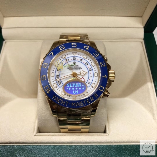 U1 Factory ROLEX YACHT-MASTER II 44mm 18K Gold Blue Ceramic Bezel Silver Dial MEN'S LUXURY WATCH 116680 AU3377856500