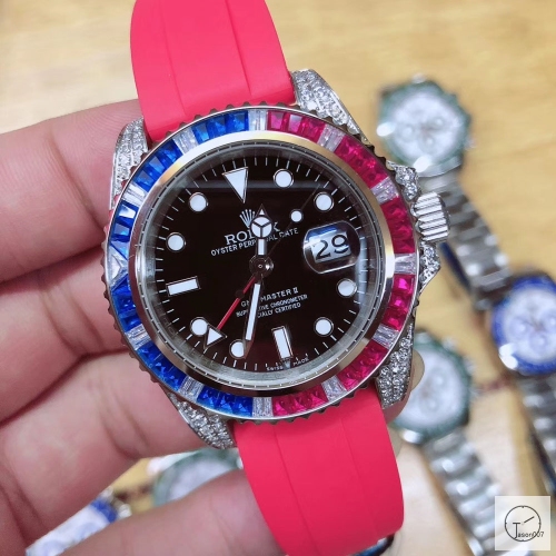 U1 Factory Rolex GMT Master II Blue Red Pepsi Diamond Rainbow Bezel Black Dial Oyster Bracelet Steel Men's Watch 126710blnr Oyster Strap AU33217856545