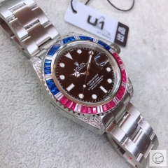 U1 Factory Rolex GMT Master II Blue Red Diamond Rainbow Bezel Black Dial Oyster Bracelet Steel Men's Watch 126710blnr Oyster Strap AU33197856545