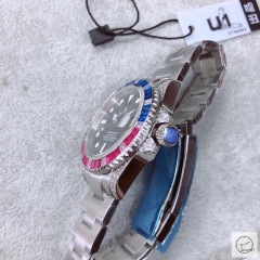 U1 Factory Rolex GMT Master II Blue Red Diamond Rainbow Bezel Black Dial Oyster Bracelet Steel Men's Watch 126710blnr Oyster Strap AU33197856545