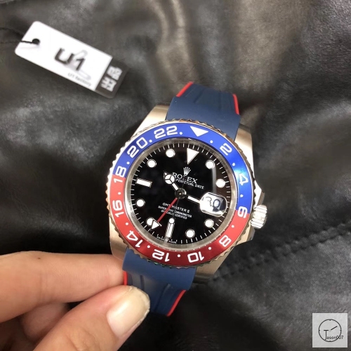 U1 Factory Rolex GMT Master II Blue Red Pepsi Bezel Black Dial Oyster Bracelet Steel Men's Watch 126710blnr Rubber Strap AU33157856505