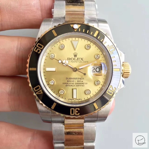 U1 Factory ROLEX SUBMARINER 116613 SUNBURST Black Ceramic Yelow Gold Diamond Dial AU23647856570