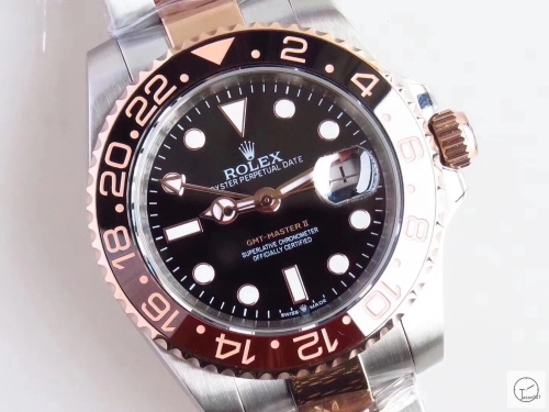 U1 Factory Rolex GMT Master II Two Tone Everose Black Ceramic Bezel Black Dial Case Bracelet Steel Men's Watch 126713 Oyster Strap AU33267856500