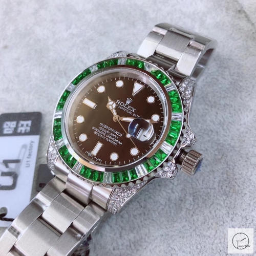 U1 Factory ROLEX SUBMARINER 116610 Diamond Bezel Rainbow Green Bezel Black Dial Limited AU3372856540