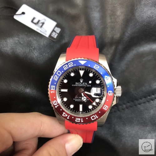U1 Factory Rolex GMT Master II Blue Red Pepsi Bezel Black Dial Oyster Bracelet Steel Men's Watch 126710blnr Rubber Strap AU33147856505