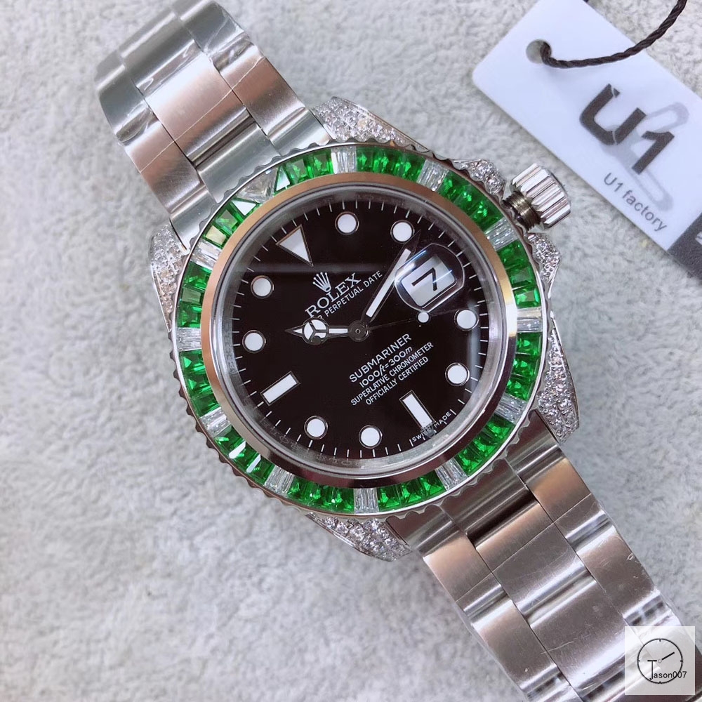U1 Factory ROLEX SUBMARINER 116610 Diamond Bezel Rainbow Green Bezel Black Dial Limited AU3372856540
