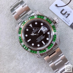 U1 Factory ROLEX SUBMARINER 116610 Diamond Bezel Rainbow Green Bezel Black Dial Limited AU3372856540