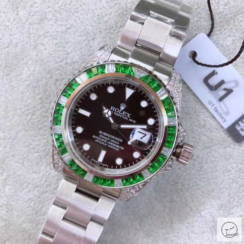 U1 Factory ROLEX SUBMARINER 116610 Diamond Bezel Rainbow Green Bezel Black Dial Limited AU3372856540
