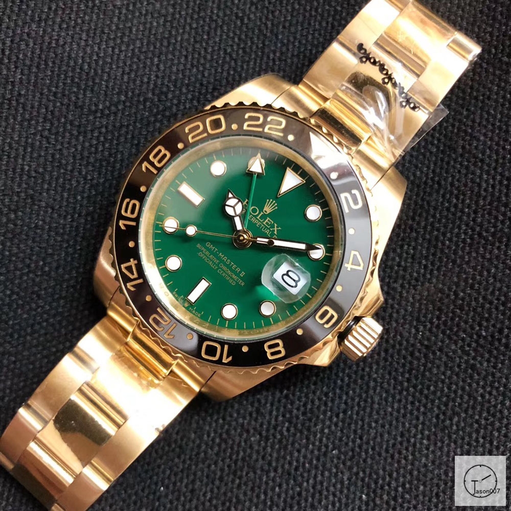 U1 Factory Rolex GMT Master II Gold Black Ceramic Bezel Green Dial Case Bracelet Steel Men's Watch 116178 Oyster Strap AU33287856500