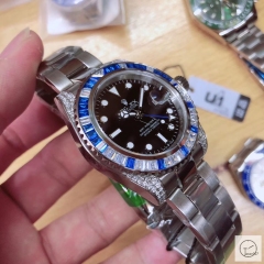 U1 Factory Rolex GMT Master II Black Blue Diamond Rainbow Bezel Black Dial Oyster Bracelet Steel Men's Watch 126710blnr Oyster Strap AU33207856545