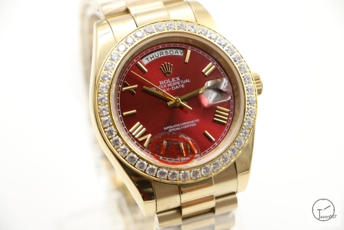 ROLEX Day Date 40mm 18K Gold Case Red Dial Big Diamond Bezel Automatic Limited Stainless Steel AYZ3468902036820