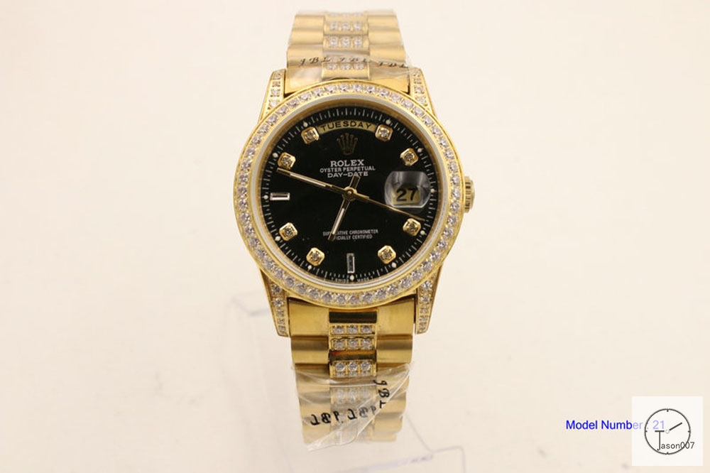 ROLEX Day Date 36mm 18K Gold Case Diamond Bezel Black Dial Automatic Limited Stainless Steel AYZ2427302036820