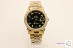ROLEX Day Date 36mm 18K Gold Case Diamond Bezel Black Dial Automatic Limited Stainless Steel AYZ2427302036820
