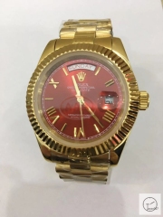 ROLEX Day Date 40mm 18K Gold Case Red Dial Big Diamond Bezel Automatic Limited Stainless Steel AYZ2476902036860
