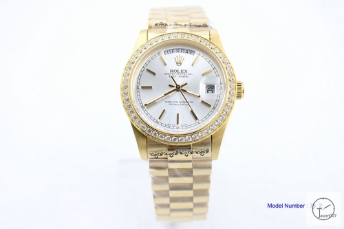 ROLEX Day Date 36mm 18K Gold Case Silver Dial Diamond Bezel Automatic Limited Stainless Steel AYZ2444902036840