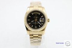 ROLEX Day Date 36mm 18K Gold Case Black Dial Diamond Bezel Automatic Limited Stainless Steel AYZ2445902036840