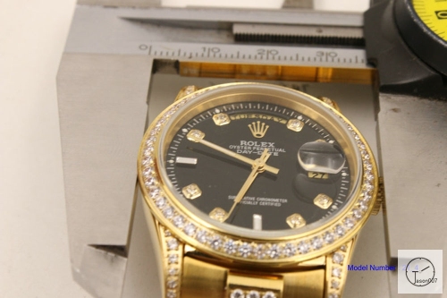 ROLEX Day Date 36mm 18K Gold Case Diamond Bezel Black Dial Automatic Limited Stainless Steel AYZ2427302036820