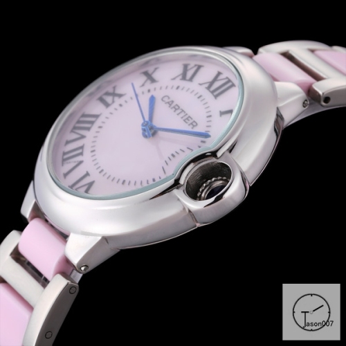 Cartier Ballon Bleu 36mm Silver Ceramic Pink Diamond Dial Quarz Ceramic Stainless Steel Mens Watch AHGT180725830