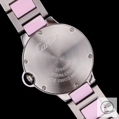 Cartier Ballon Bleu 36mm Silver Ceramic Pink Diamond Dial Quarz Ceramic Stainless Steel Mens Watch AHGT180725830
