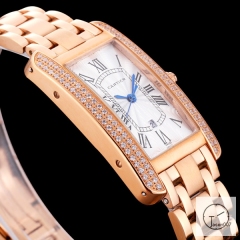 Cartier Tank Solo XL Silver Everose Gold Stainless Steel Ladies Watch AHGT1e Dial Diamond Bezel Stainless Steel Case Quartz Movement Glass Back Black Fh1885425880