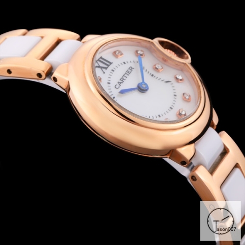 Cartier Ballon Bleu 28mm Yellow Gold Pink Diamond Dial Quarz Ceramic Stainless Steel Ladies Watch AHGT180325830