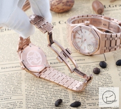 AP Royal Oak Everose Gold Diamond Bezel Silver Dial Quartz Movement Stainless Steel Mens Watch AHGT281725870