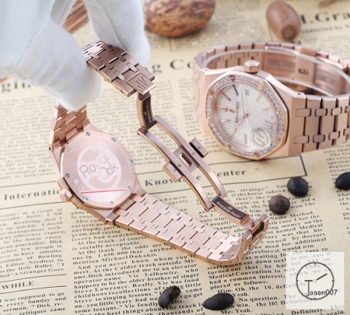 AP Royal Oak Everose Gold Diamond Bezel Silver Dial Quartz Movement Stainless Steel Mens Watch AHGT281725870