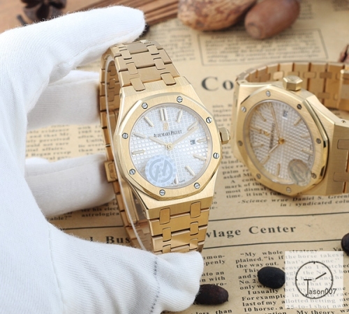 AP Royal Oak Yellow Gold Silver Dial Quartz Movement Stainless Steel Mens Watch AHGT281625820