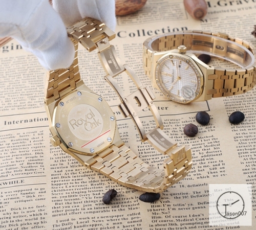 AP Royal Oak Yellow Gold Diamond Bezel Silver Dial Quartz Movement Stainless Steel Mens Watch AHGT281825870