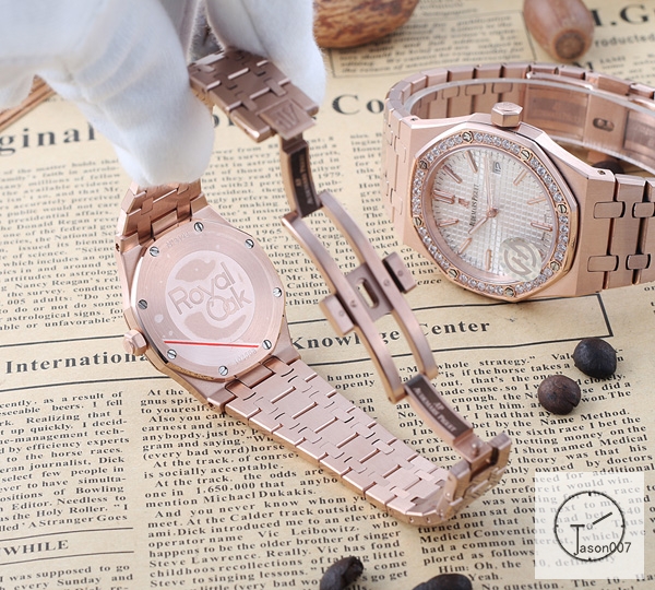 AP Royal Oak Everose Gold Diamond Bezel Silver Dial Quartz Movement Stainless Steel Mens Watch AHGT281725870
