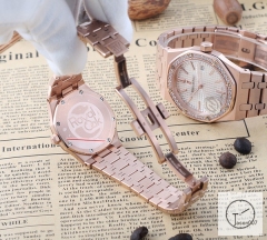 AP Royal Oak Everose Gold Diamond Bezel Silver Dial Quartz Movement Stainless Steel Mens Watch AHGT281725870
