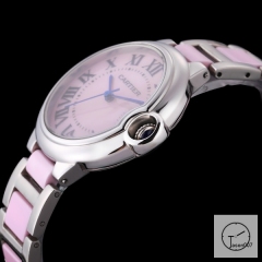 Cartier Ballon Bleu 36mm Silver Ceramic Pink Diamond Dial Quarz Ceramic Stainless Steel Mens Watch AHGT180825830