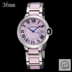 Cartier Ballon Bleu 36mm Silver Ceramic Pink Diamond Dial Quarz Ceramic Stainless Steel Mens Watch AHGT180825830