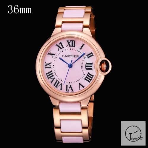 Cartier Ballon Bleu 36mm Yellow Gold Ceramic Pink Diamond Dial Quarz Ceramic Stainless Steel Mens Watch AHGT181125840