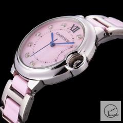 Cartier Ballon Bleu 36mm Silver Ceramic Pink Diamond Dial Quarz Ceramic Stainless Steel Mens Watch AHGT181025830