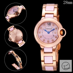 Cartier Ballon Bleu 28mm Everose Gold Pink Diamond Dial Quarz Ceramic Stainless Steel Ladies Watch AHGT180625830