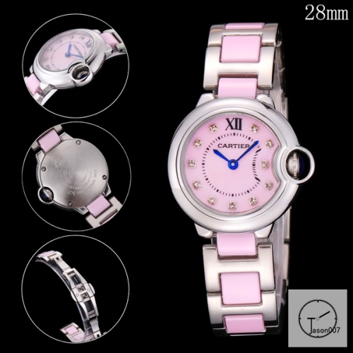 Cartier Ballon Bleu 28mm Pink Diamond Dial Quarz Ceramic Stainless Steel Ladies Watch AHGT180125820