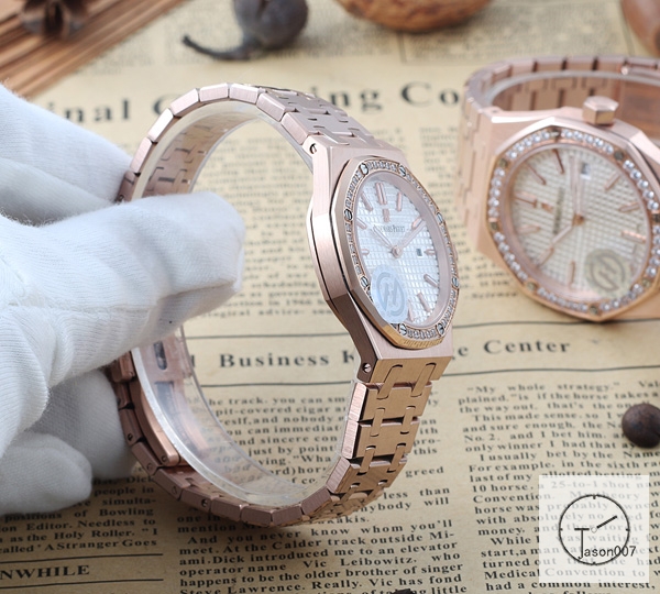 AP Royal Oak Everose Gold Diamond Bezel Silver Dial Quartz Movement Stainless Steel Mens Watch AHGT281725870