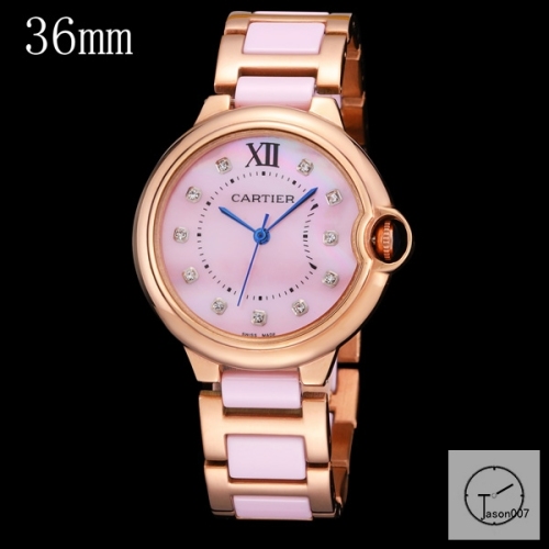 Cartier Ballon Bleu 36mm Yellow Gold Ceramic Pink Diamond Dial Quarz Ceramic Stainless Steel Mens Watch AHGT181125840