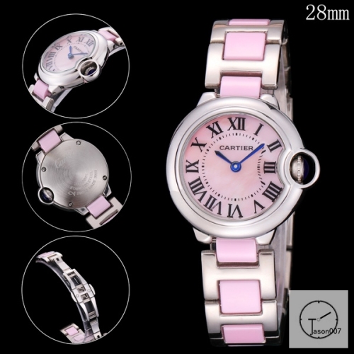 Cartier Ballon Bleu 28mm Pink Dial Quarz Ceramic Stainless Steel Ladies Watch AHGT185725820