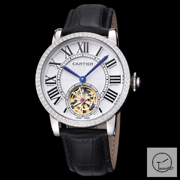 Cartier Moonphase White Dial Automatic Movement Glass Back Black Leather StrapStainless Steel Mens Watch AHGT282025800